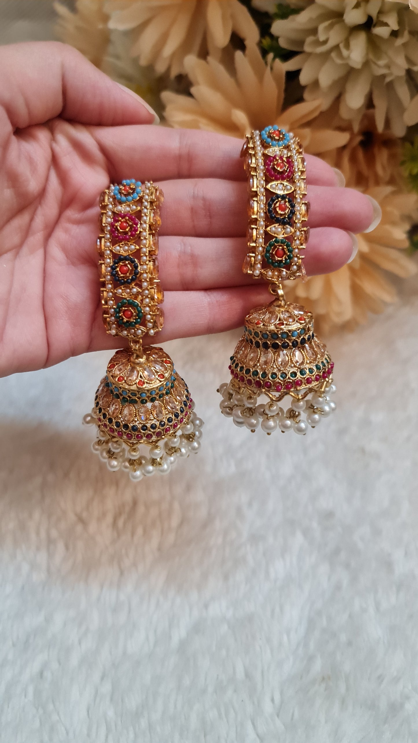 multicolored long jhumki