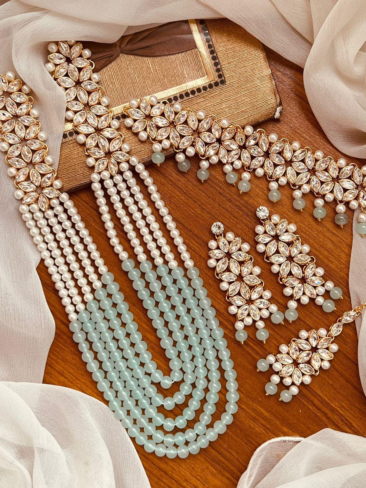 light blue kundan set